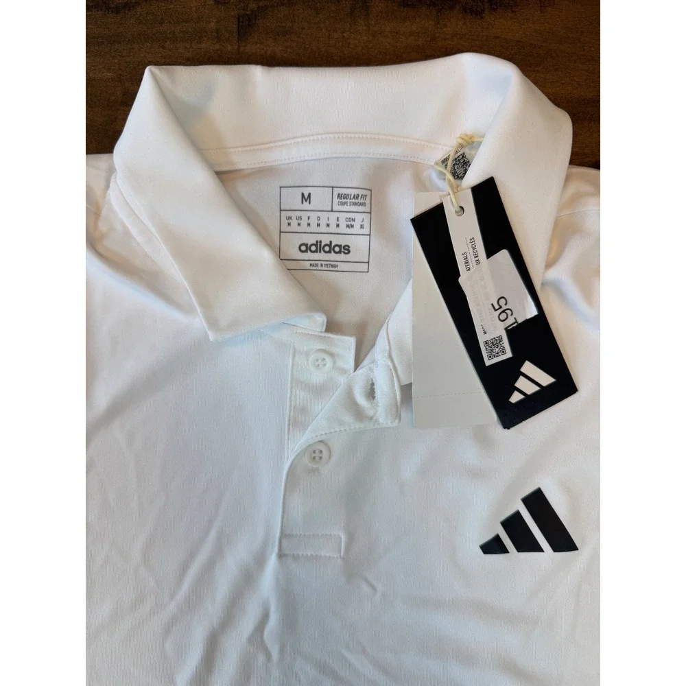 Adidas Mens White Golf Polo Shirt 3-Stripe Performance Short Sleeve Size M NEW